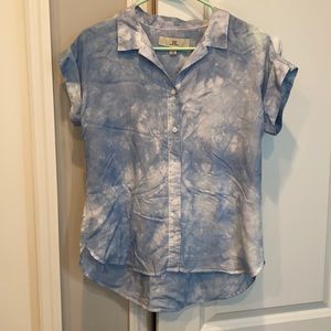 Thread & Supply Blue Tie-Dye Button Front Top